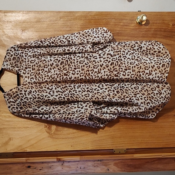 Aerie Animal Print Chiffon Coverup Kimono Brown Tan Sheer Flowy Wrap Leopard OS - Picture 5 of 10